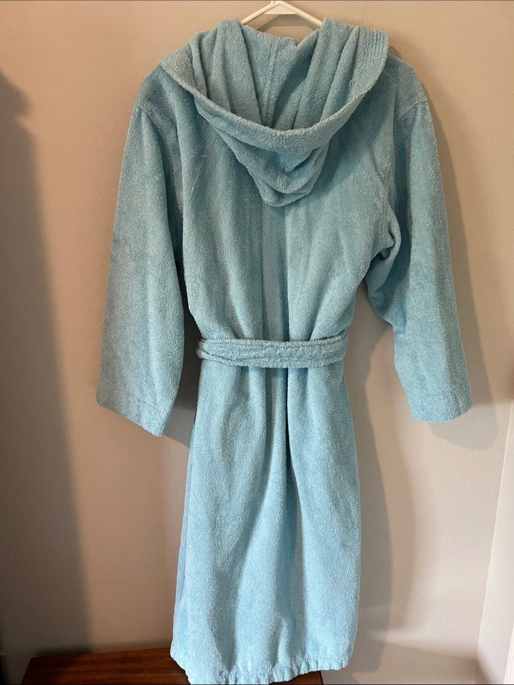 Cozy Hooded Thick Terry Cloth Bathrobe in Light Blue M